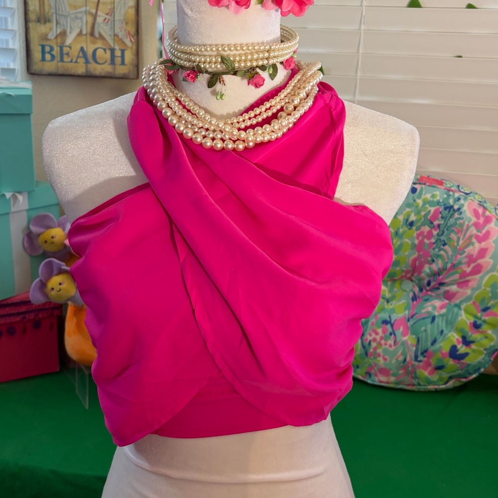 Bright Barbie pink halter top
